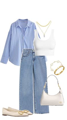 Striped Button Down Shirt With Wide Leg Jeans