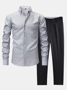 Striped Shirt with Black Wide-Leg Pants