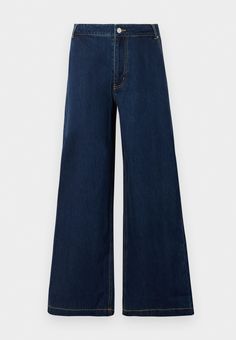 Wide-Leg Denim Jeans-Dark Blue