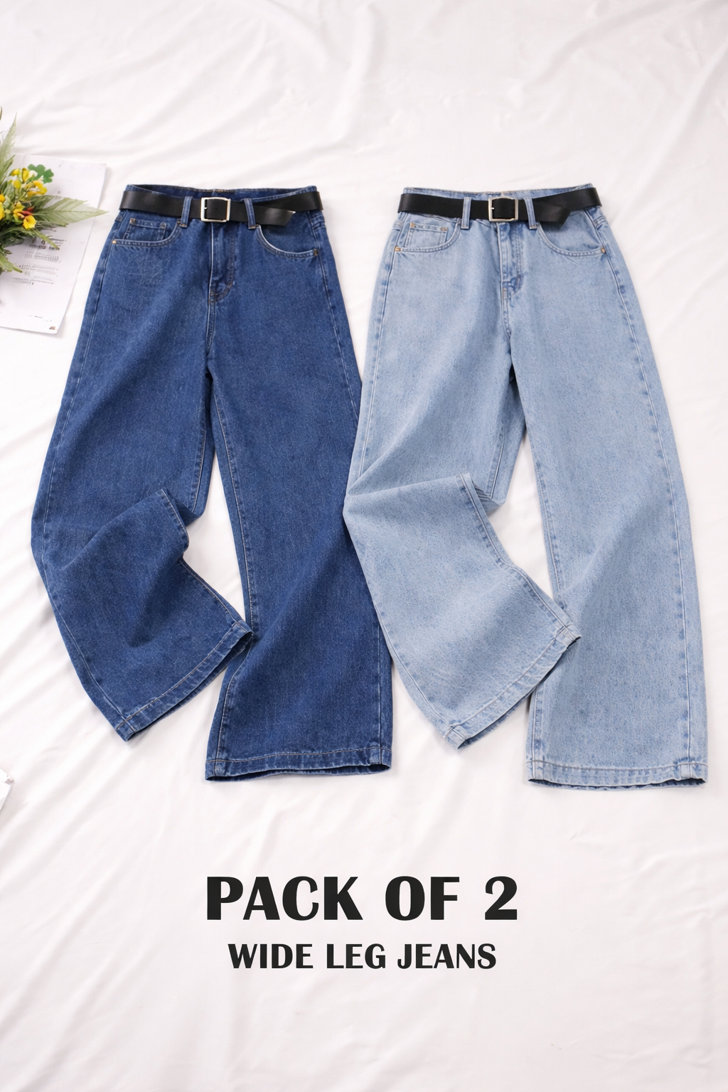 Wide Leg Jeans (Pack Of 2) Navy & Sky