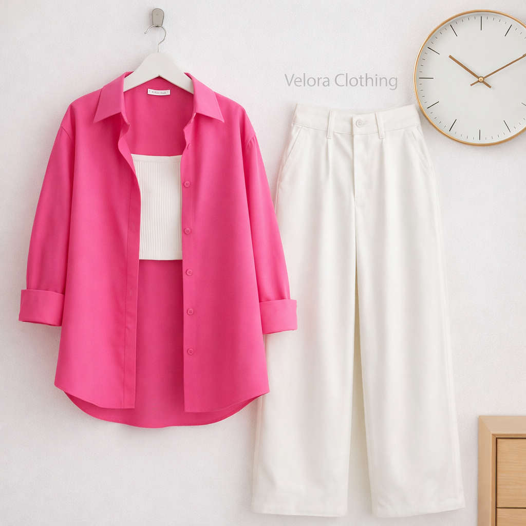 BUTTON DOWN SHIRT WITH WIDE LEG JEANS