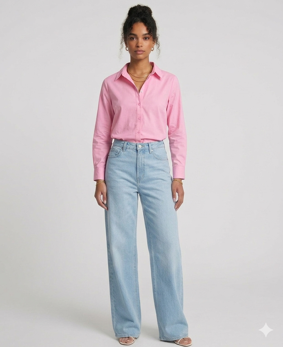 BUTTON DOWN SHIRT WITH WIDE LEG JEANS