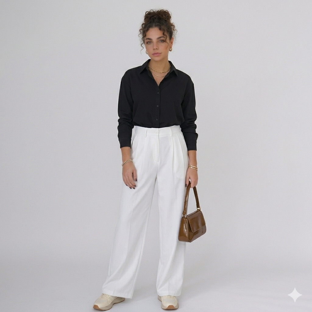 BUTTON DOWN SHIRT WITH WIDE LEG JEANS