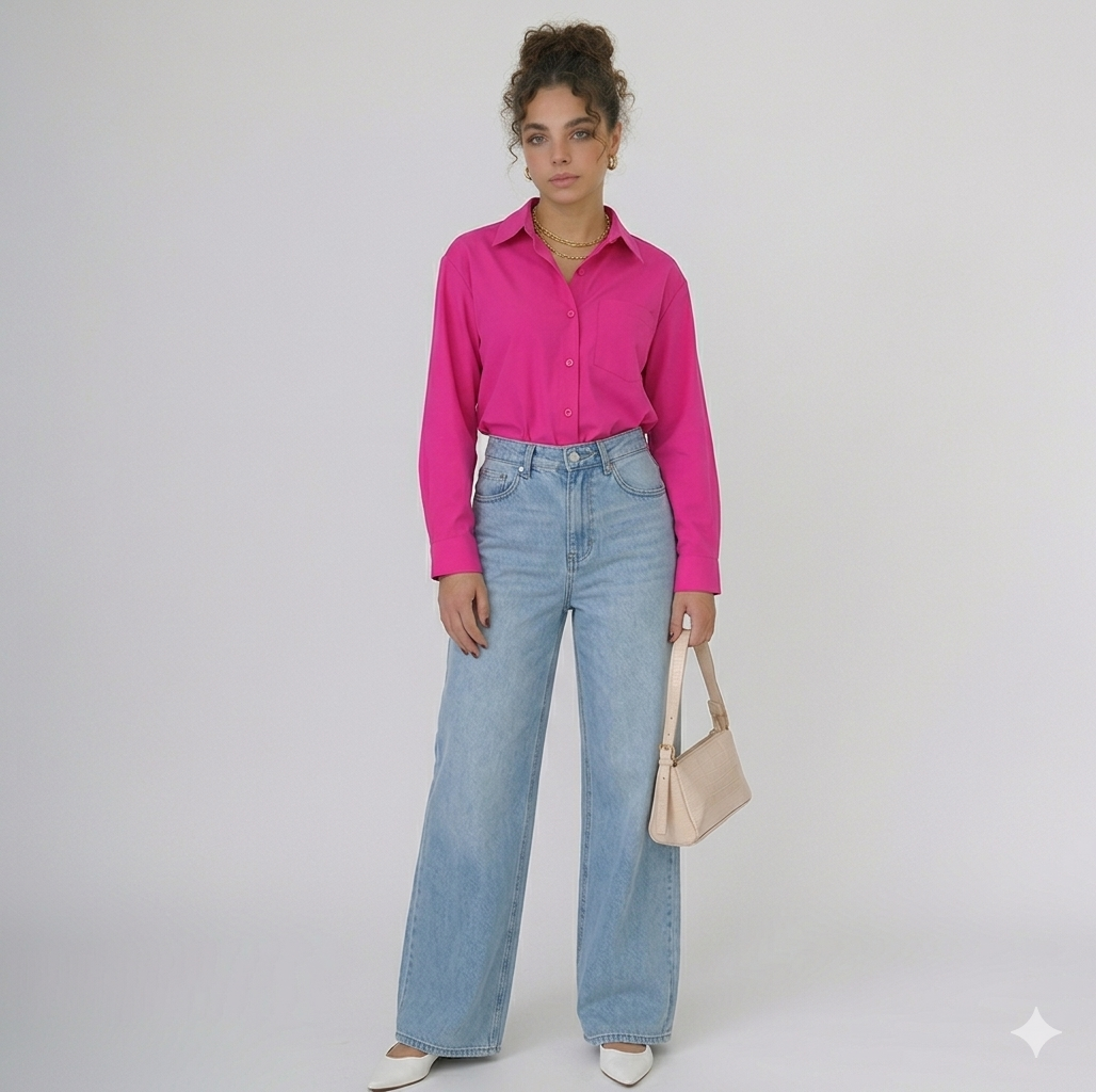 BUTTON DOWN SHIRT WITH WIDE LEG JEANS