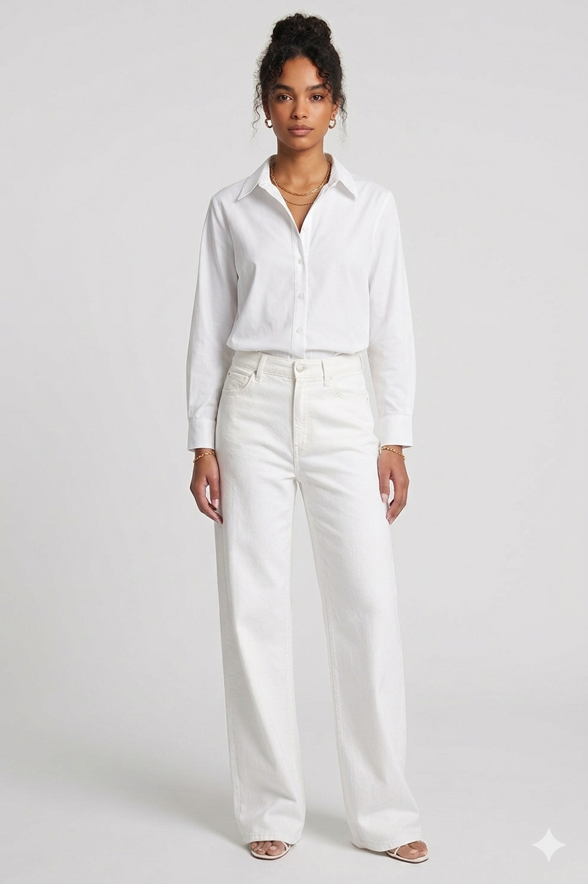BUTTON DOWN SHIRT WITH WIDE LEG JEANS