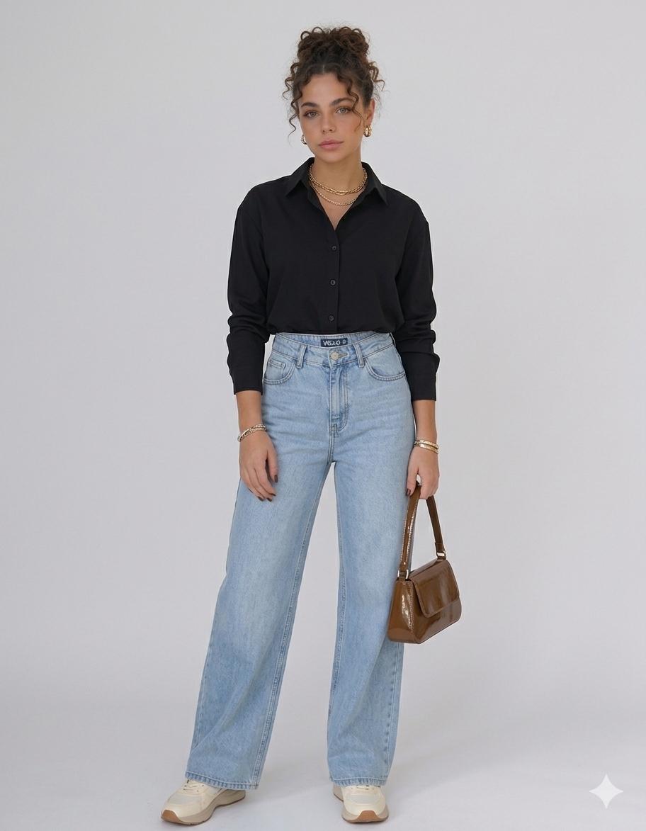 Button down With Wide Leg Jeans