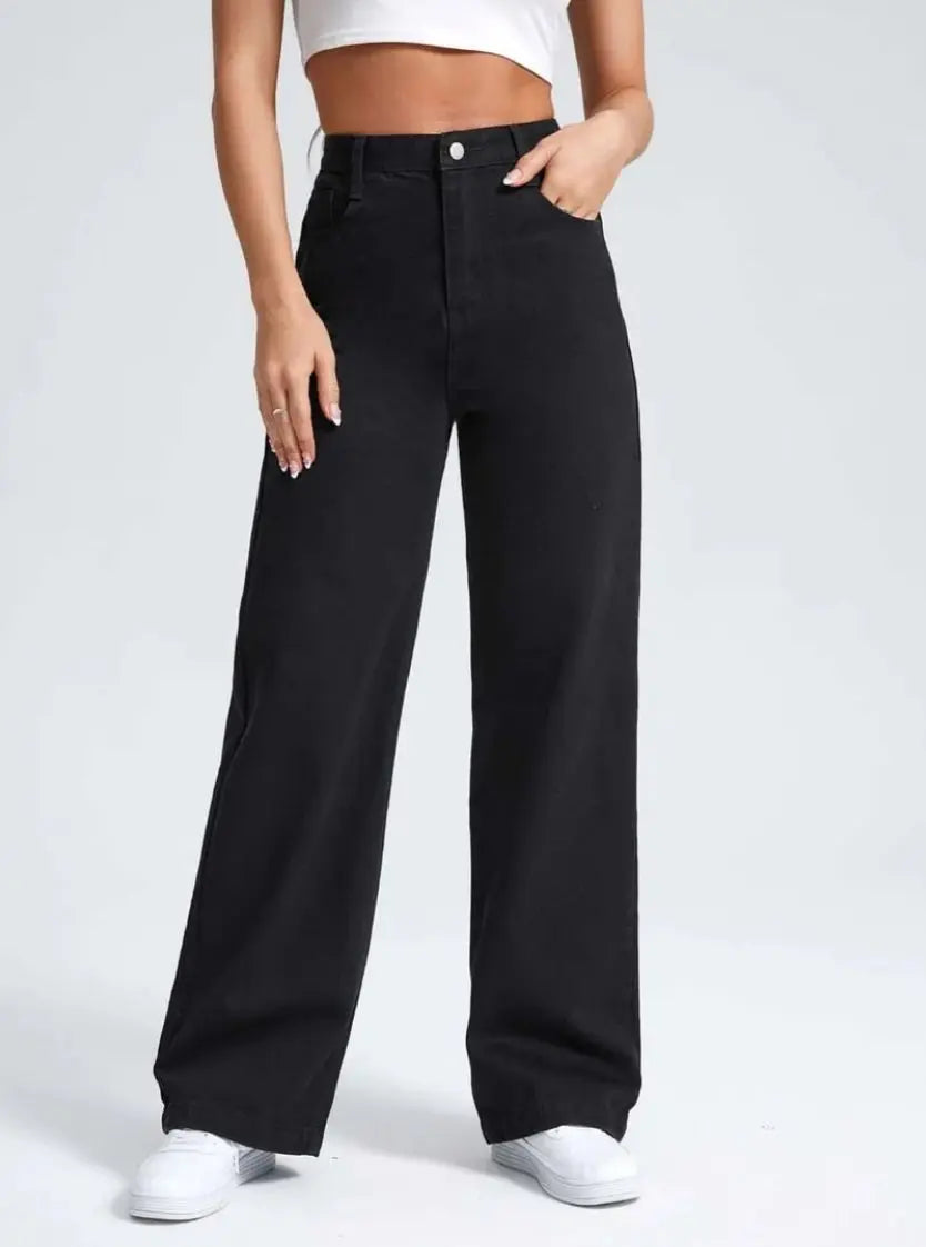 Wide-Leg Jeans-Jet Black