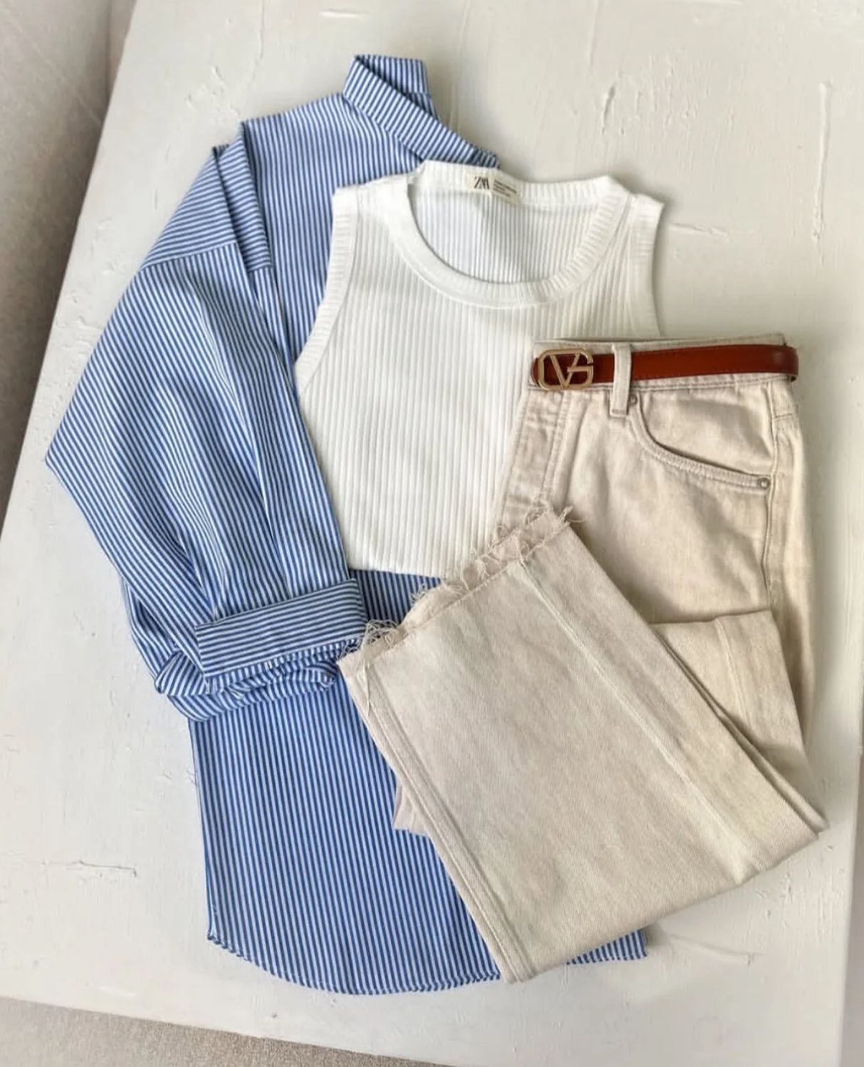 Striped Button Down Shirt With Wide Leg Jeans