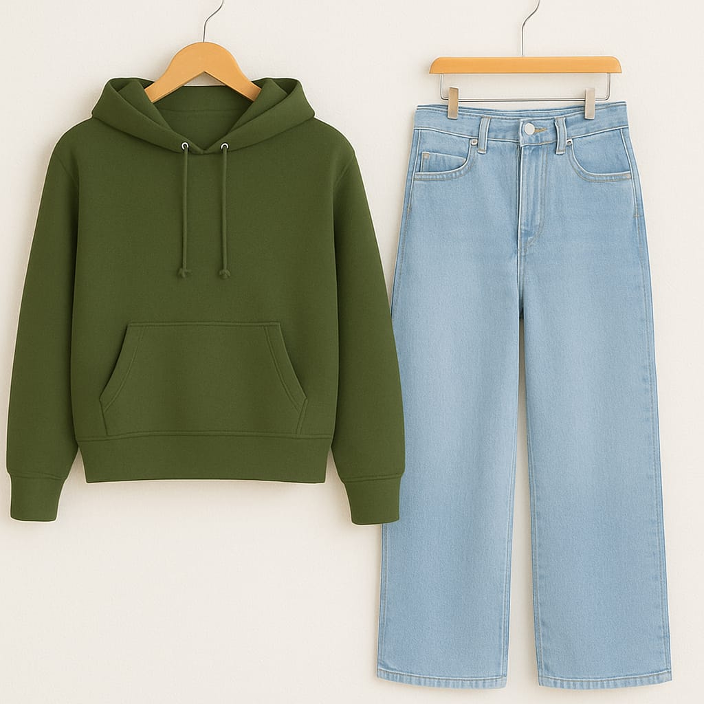 HOODIE WITH ICEBLUE WIDE LEG JEANS