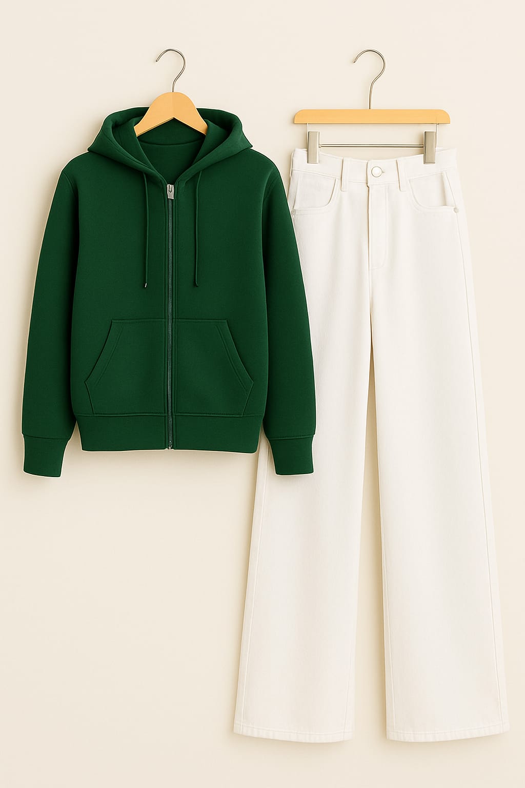 Zipper Hoodie With White Wide Leg Jeans