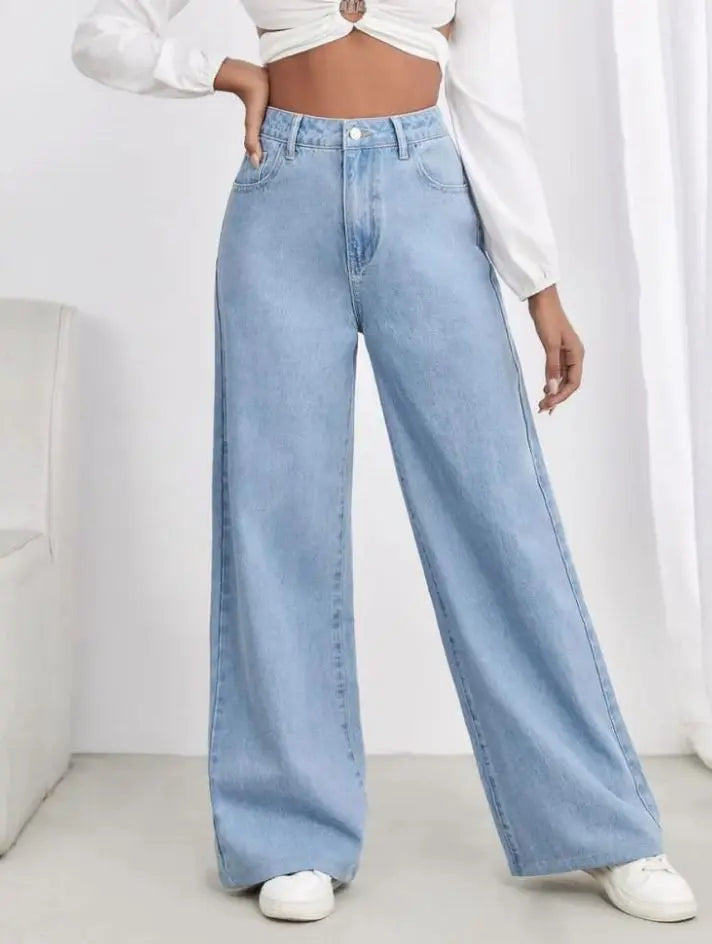 Wide-leg Denim Jeans-Classic Light Blue