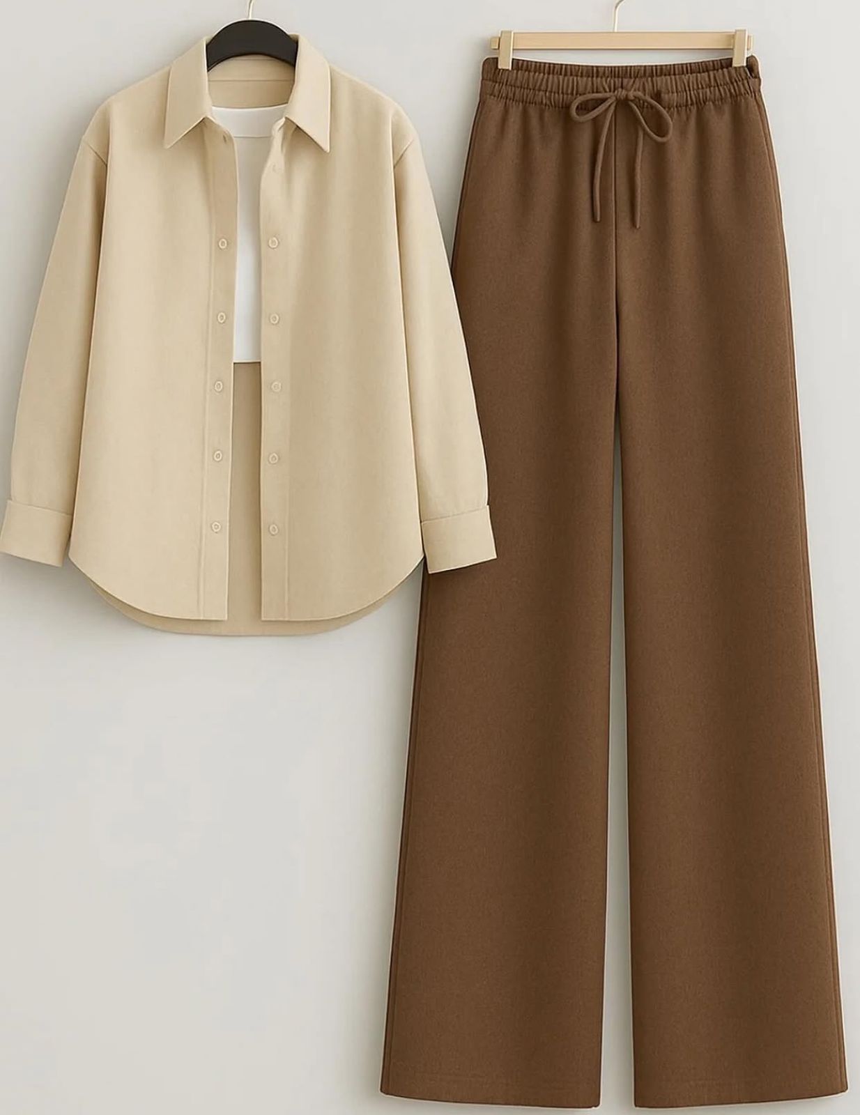 beige button down shirt with chocolate flapper