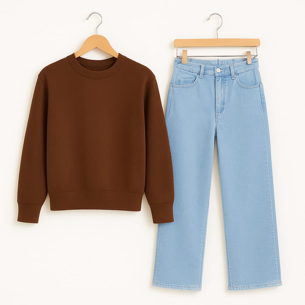 Sweatshirt With Ice Blue Wide Leg Jeans