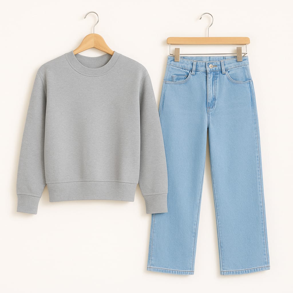 Sweatshirt With Ice Blue Wide Leg Jeans