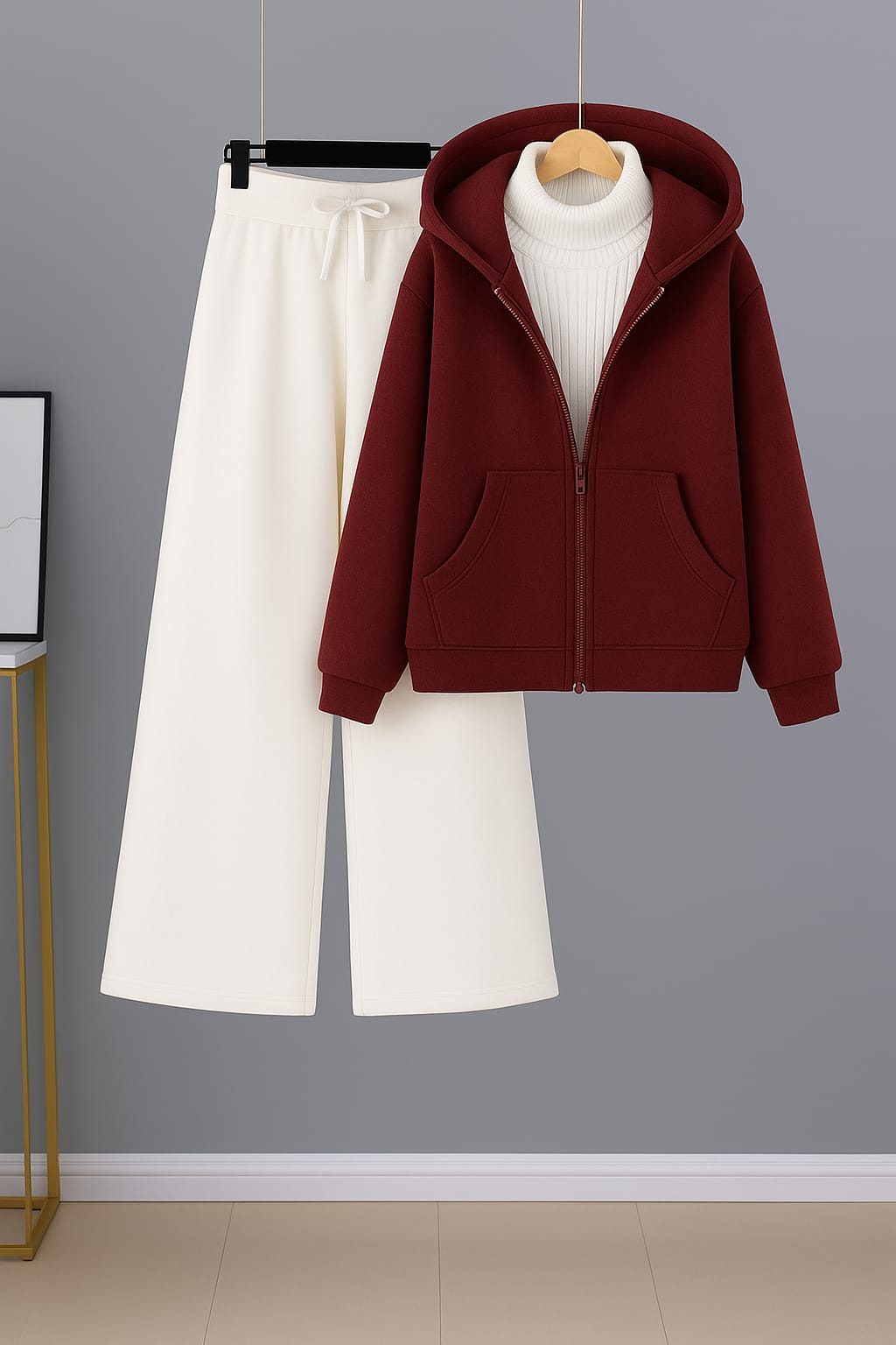 Zipper Hoodie With Highneck & White Flapper