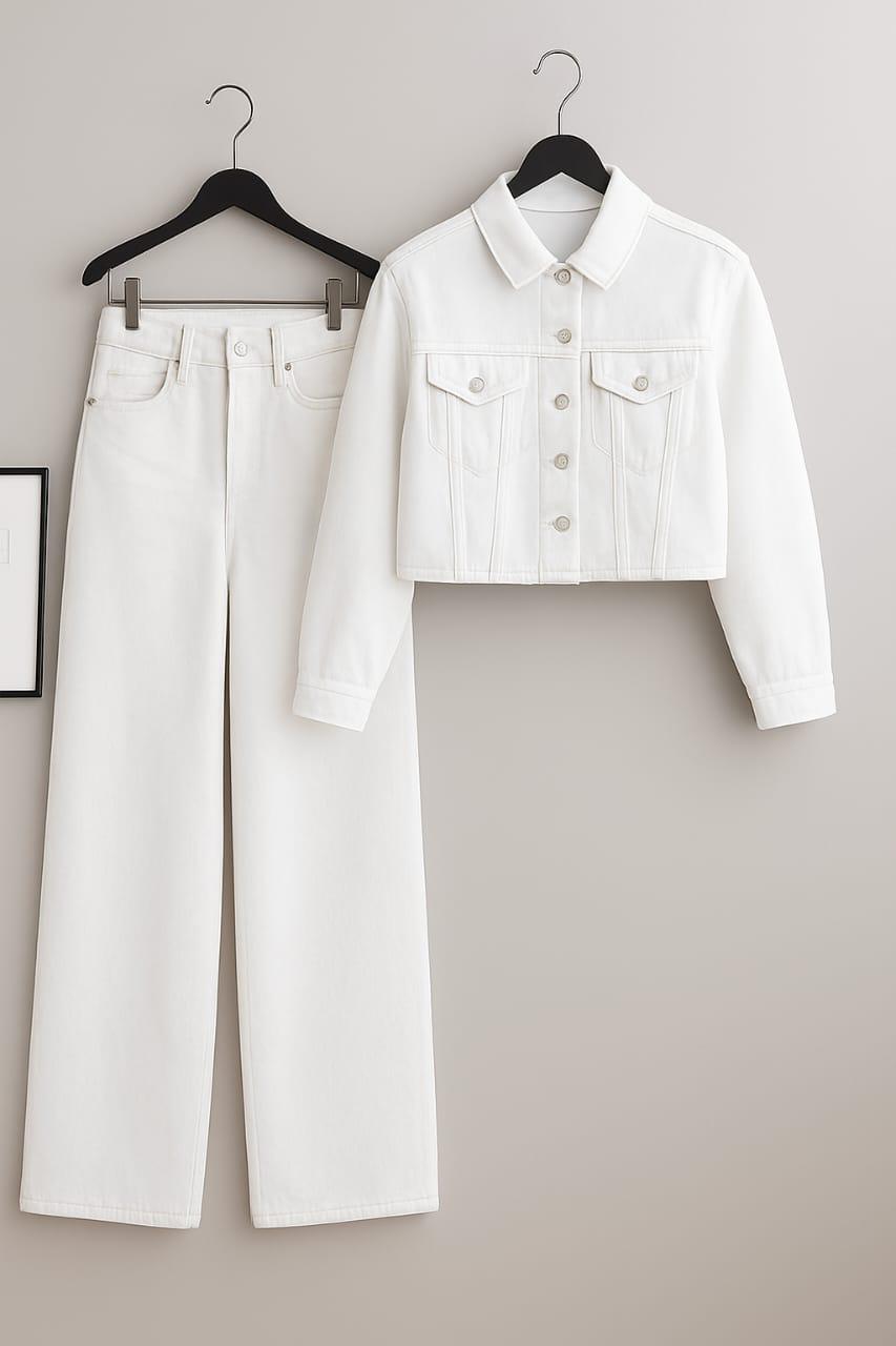 Crop Denim Jacket With Wide Leg Jeans