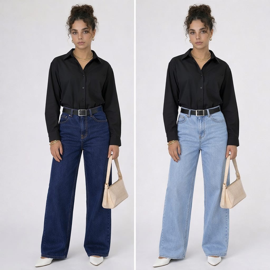 Women's Wide Leg Jeans (Pack Of 2) Navy & Sky