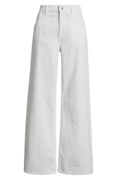 Wide-Leg Denim Jeans-Solid White