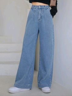 Wide-leg Denim Jeans-Classic Light Blue