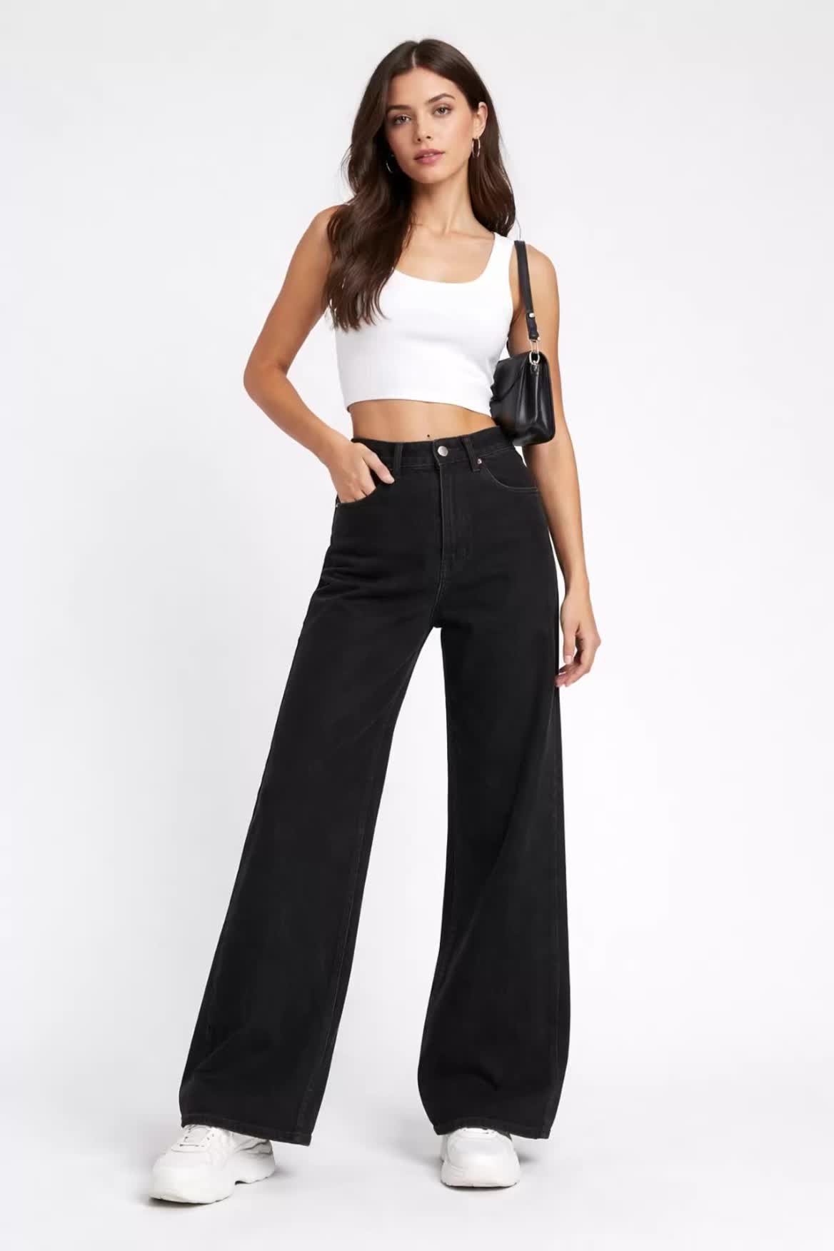 Wide-Leg Jeans-Jet Black