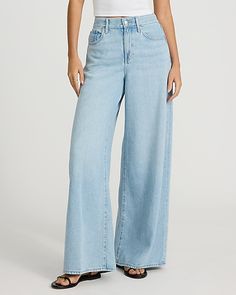 Wide-Leg Denim Jeans-Light Blue