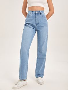 Straight-Leg Light Blue Denim Jeans